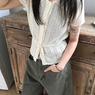 *High Quality* Punched String Short Sleeve Cardigan