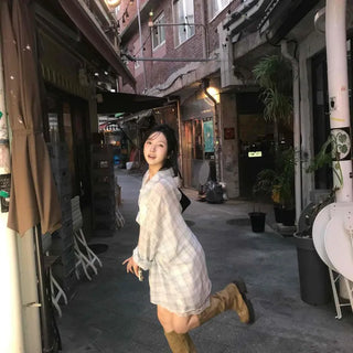 Pir Check Button-Down Oversized Long Sleeve Shirt