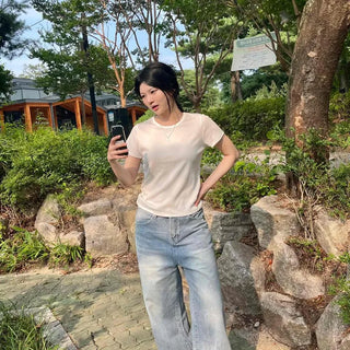 Lemon Loose-fit Washed Button Flap Pocket Wide Long Pants