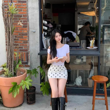 Zipper Dot H-Line Straight Regular Fit Mini Skirt