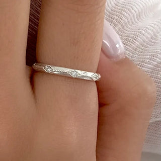 (Silver 925) Abacus Bead Knurled Line Silver Ring White Silver Thin Cubic Zirconia