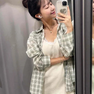 Oversized Check Button-Down Long Sleeve Shirt