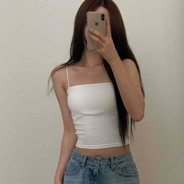 Shirred Plain Strap Slim Fit Daily Sleeveless