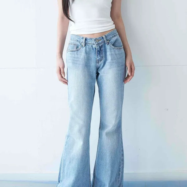 Washed Zipper Flare Bootcut Loose Fit Long Pants