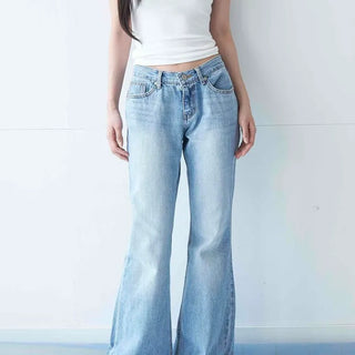 Washed Zipper Flare Bootcut Loose Fit Long Pants