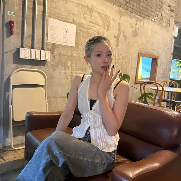 Striped Button Sleeveless Daily Blouse