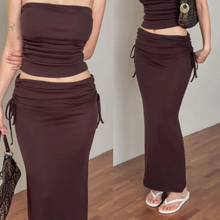 Hartman folding shirred long skirt
