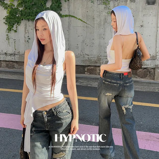 [MADE: In-house Production] Backless Draped Sleeveless Hooded Top [100% Modal]
