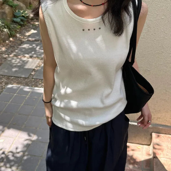[Unisex] Jerry Studded Oversized Ribbed Sleeveless Top (3 colors)
