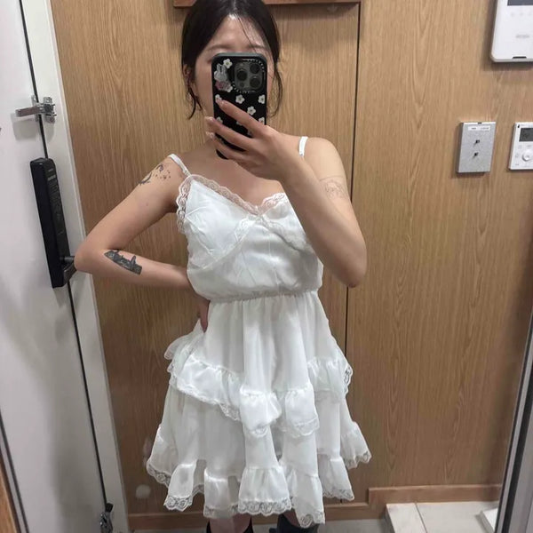 Louvre Frill Tiered Strap A-Line Sleeveless Mini Dress