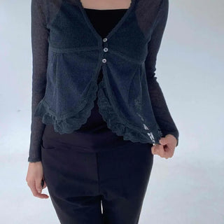 Linen Three-Button Summer Lace Cardigan