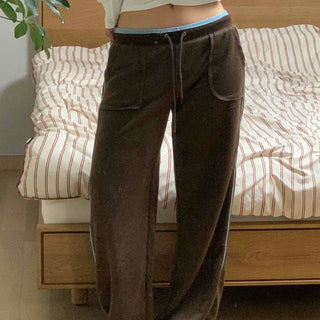 Cut-off Pocket Low-Rise Contrast Elastic Waist Training Pants