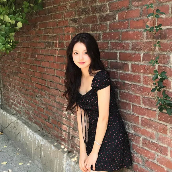 La Vie en Flower Puff Embossed Mini Dress