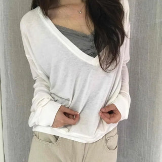 Roban Loose Fit Deep V-Neck See-through Sweatshirt