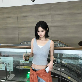 Deep Wrap Lace V-Neck Sleeveless Crop Top