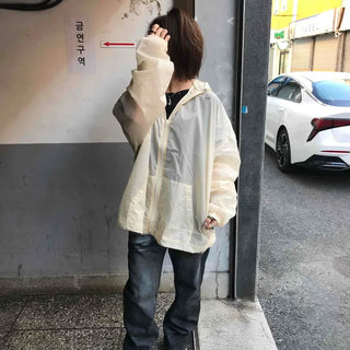 Color Summer Oversized Drawstring Hooded Windbreaker