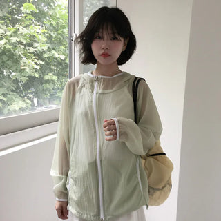 Summer color-block see-through windbreaker