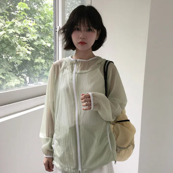 Summer color-block see-through windbreaker