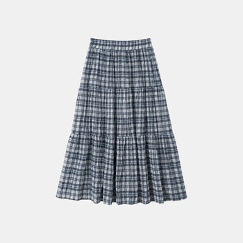 Vintage Blue Plaid Tiered Maxi Skirt