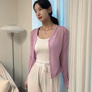 Must-Have Item ☂︎*̣̩ Lavender Button See-through V-Neck Cardigan