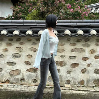 Lucas Texture Washed Low-Rise Bootcut Denim Pants