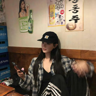 Seyu Oversized Check Button-Down Long Sleeve Shirt