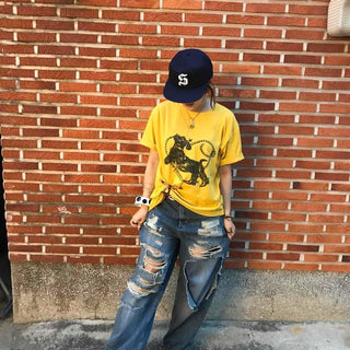 Washed Zipper Wide Loose Fit Long Pants