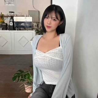 Asymmetrical Punching Flower Lace Crop Top