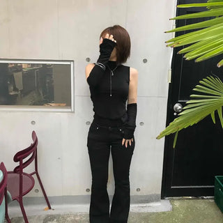 Plain Zip-Up Fitted Slim Fit Sleeveless