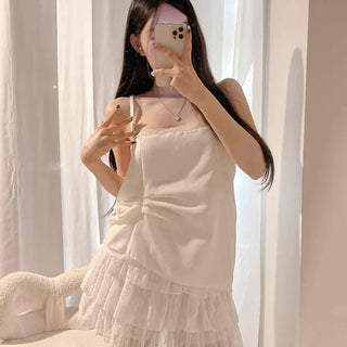 Vetrine Shirred Lace Linen Strap Blouse