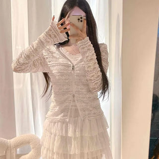 Hype Lace Frill See-through Zip-up Hoodie
