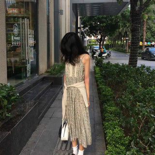String Flower A-line Strap Sleeveless Long Dress