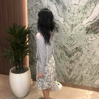 String Flower Straight H-Line Daily Midi Skirt