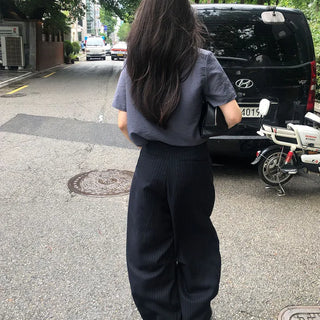 Foen Matte Deep Navy Stripe Unisex Wide Slacks