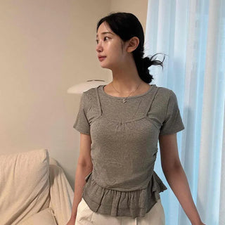 Four-Layered Shirring Frill Short Sleeve T-Shirt