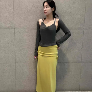 Leaflet Folding Slim Maxi Long Skirt