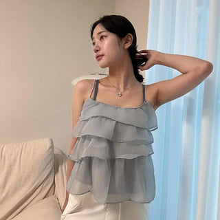*Recommended to See in Person♡* Sia Volume Chiffon Frill Sleeveless Top