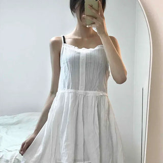 Button Pintuck Strap A-Line Sleeveless Mini Dress