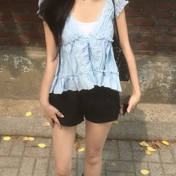Kiri V-Neck Lace Short Sleeve Blouse
