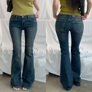Raycle Pintuck Washed Denim Bootcut Pants