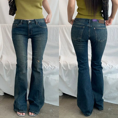 Raycle Pintuck Washed Denim Bootcut Pants