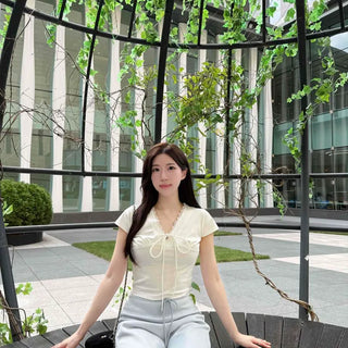 Regular Fit Plain String Shirred Short Sleeve T-shirt