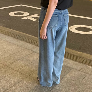Brity Medium Blue Semi-Wide Straight Denim Pants