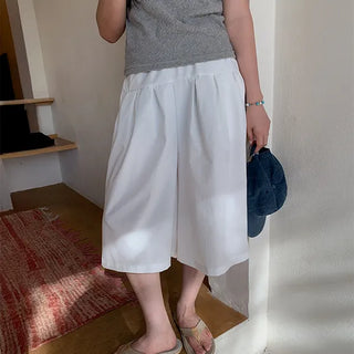 Tichu Pintuck Bermuda Pants Pocket Big Wide Lower Body Cover Curvy Elastic Waist Pants Shorts 3/4 Length 8/4 Length Summer