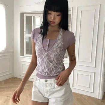 Buring Halter Neck Short Sleeve T-shirt