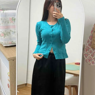 Punched Button Double Pocket Regular Fit Cardigan