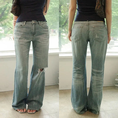 Myrin Damaged Denim Bootcut Pants