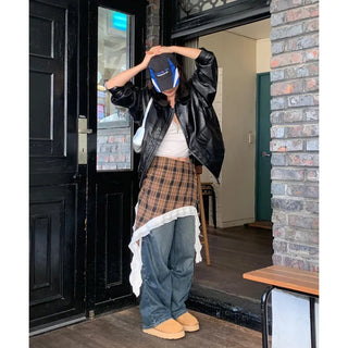 check layered skirt