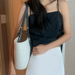 Elegant Shirred Ribbon Sleeveless Bustier Blouse