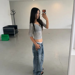 DOUBLE BACK POCKET WIDE DENIM